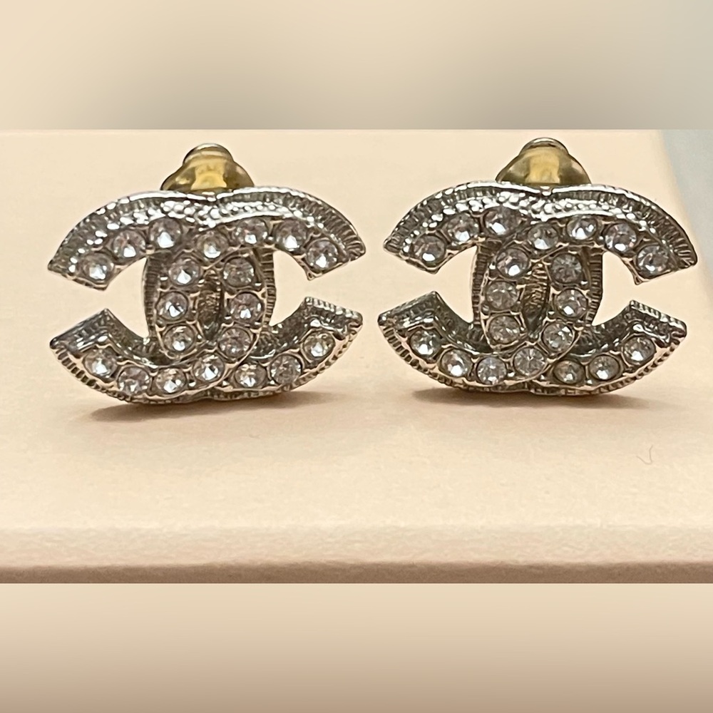 CHANEL Rhinestone Clip On Earrings
